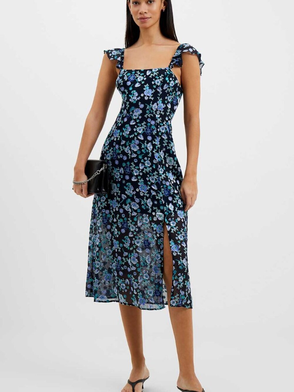 French Connection Women's Floral Bette Satin Burnout Midi Dress 10 8350
